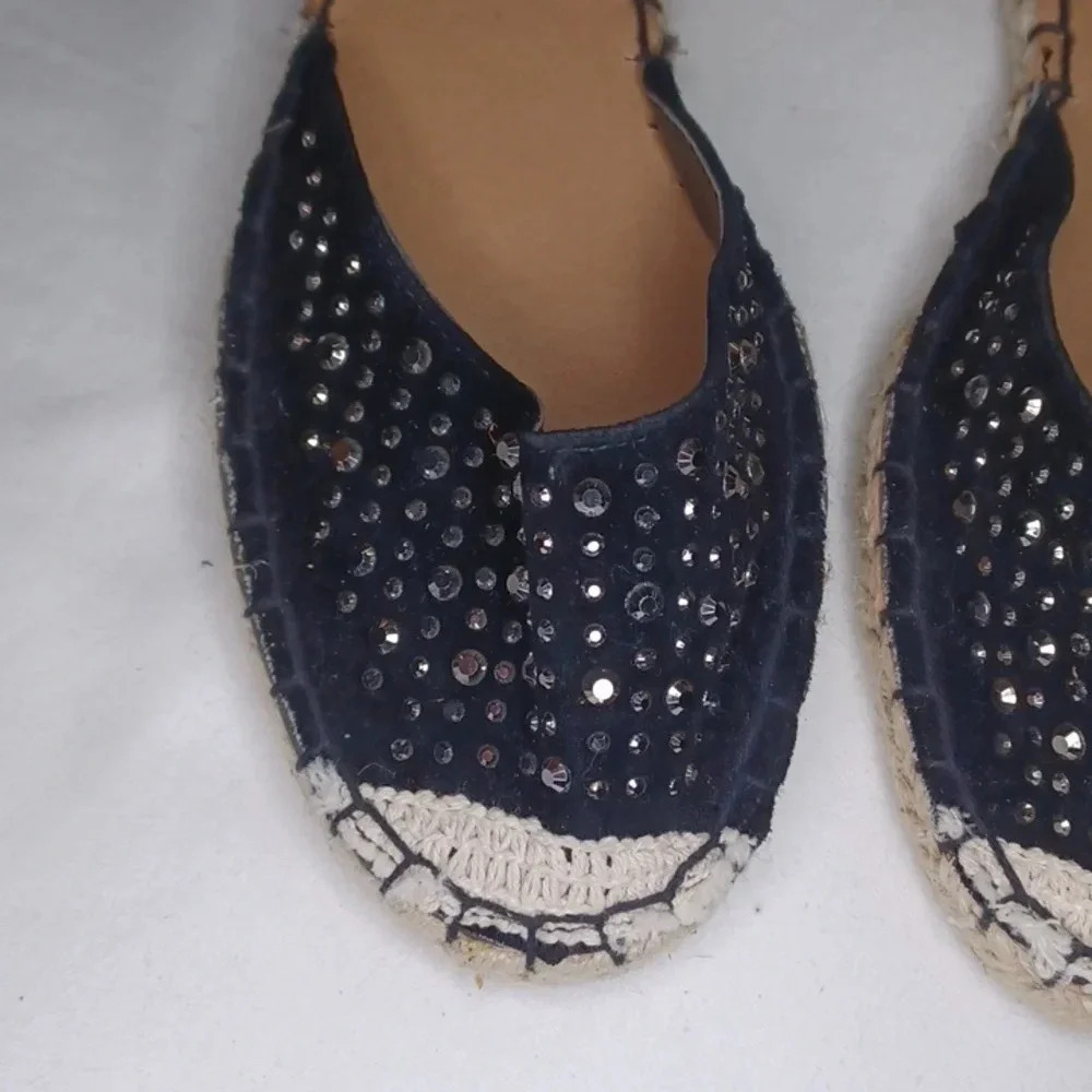 Bamboo black rattan espadrille boho casual chic sandals - Picture 2 of 7